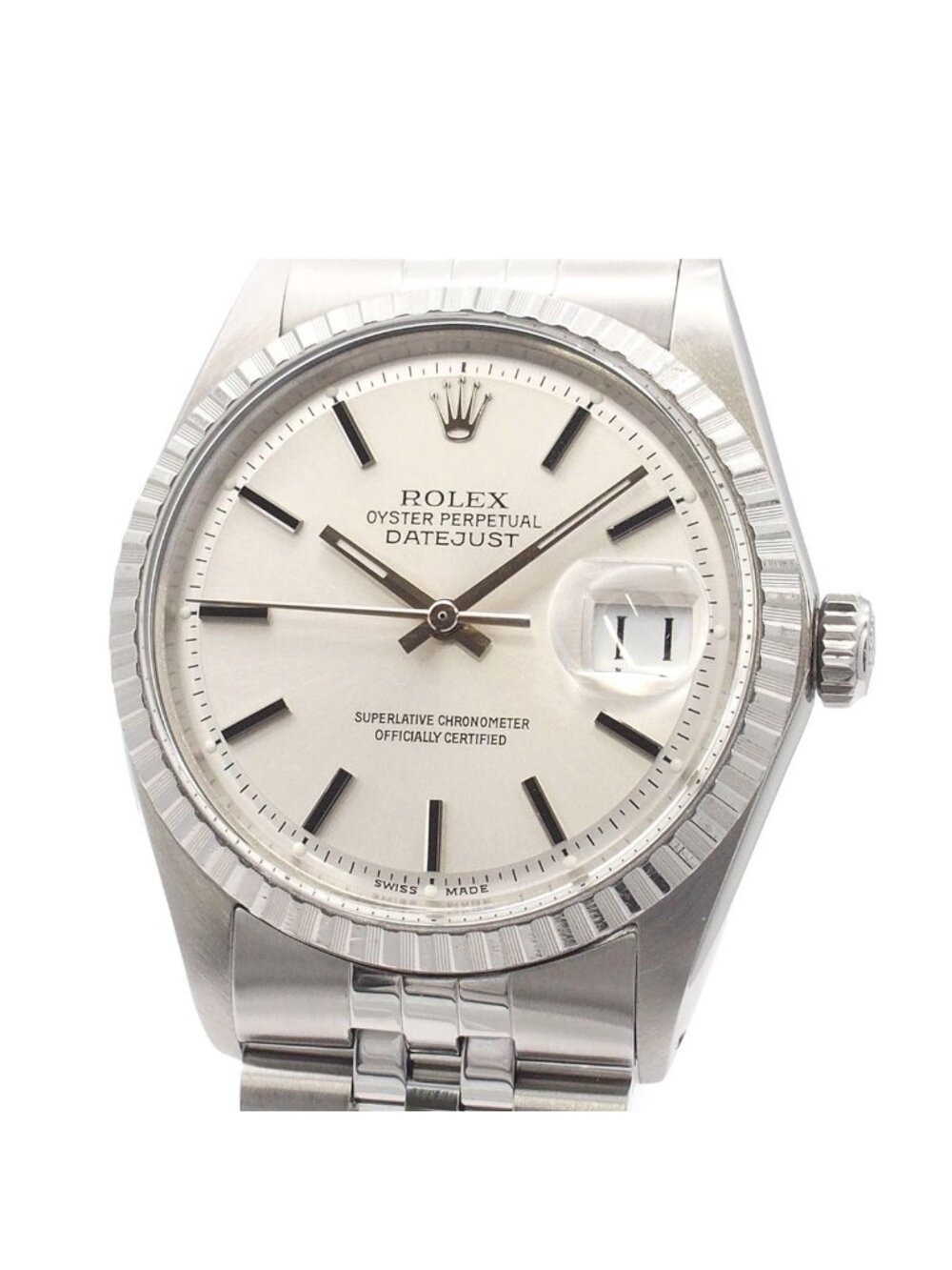 Rolex Datejust Silver SS 18k White Gold 12 Jubilee Bracelet Wide Boy Watch